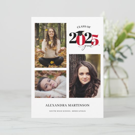 Graduate 3 Collage Red Class of 2023 Kaart (Staand voorkant)