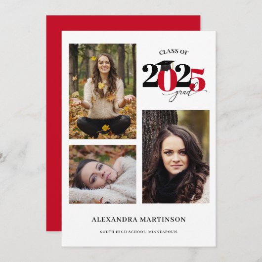 Graduate 3 Collage Red Class of 2023 Kaart (Voorkant / Achterkant)
