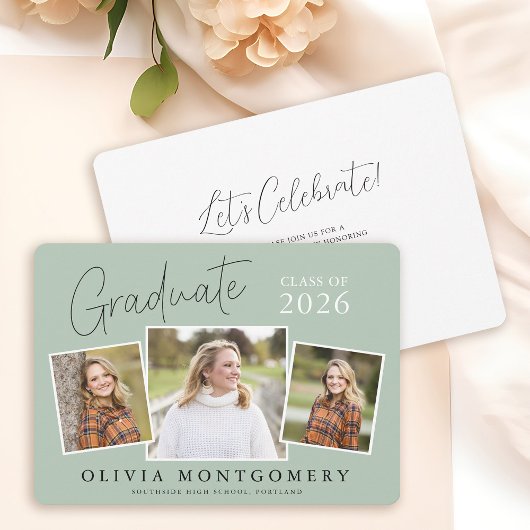 Graduate 3 Foto Moderne Script Afstudeerfeest Kaart