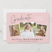 Graduate 3 Foto Moderne Script Afstudeerfeest Kaart (Voorkant)