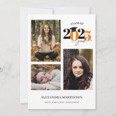 Graduate 3 Foto's Collage Orange Class of 2023 Kaart (Voorkant)