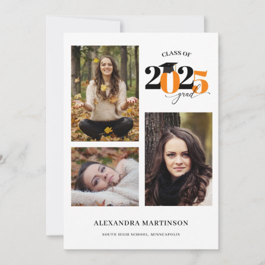 Graduate 3 Foto's Collage Orange Class of 2023 Kaart (Voorkant)