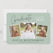 Graduate 3 Photo Modern Script Graduation Party Kaart (Voorkant)
