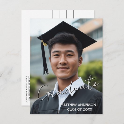 Graduate aangepaste foto en uitnodiging 3 ansichtk (Voorkant / Achterkant)