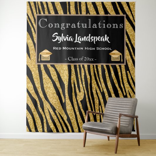 Graduate Achtergrond Gouden Zebra Strepen Wandkleed (In situ)