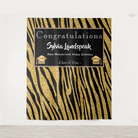 Graduate Achtergrond Gouden Zebra Strepen Wandkleed (Voorkant)