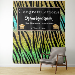 Graduate Achtergrond Safari Groen Zebra Strepen Wandkleed