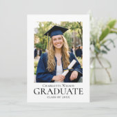 Graduate Announcement Card Photo Formal Simple Aankondiging (Staand voorkant)