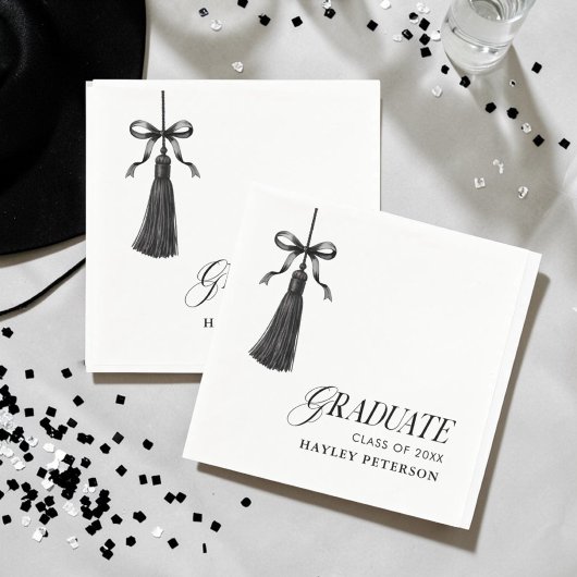 Graduate Black Bow Tassel Graduation Party Servet