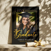 Graduate Black Gold Script Foto Afstudeerceremonie Aankondiging