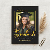 Graduate Black Gold Script Photo Graduation Aankondiging