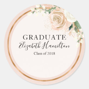 Graduate Blush & Rose Gold Modern Chic Bloem Ronde Sticker