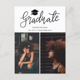 Graduate Casual Script | Moderne Grad Foto Collage Aankondigingskaart