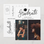 Graduate Casual Script | Moderne Grad Foto Collage Aankondigingskaart (Voorkant / Achterkant)