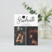 Graduate Casual Script | Moderne Grad Foto Collage Aankondigingskaart (Staand voorkant)