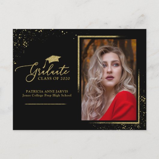Graduate Chic Afstudeerbericht Gouden Glitters Briefkaart (Voorkant)