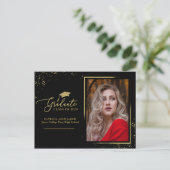 Graduate Chic Afstudeerbericht Gouden Glitters Briefkaart (Staand voorkant)