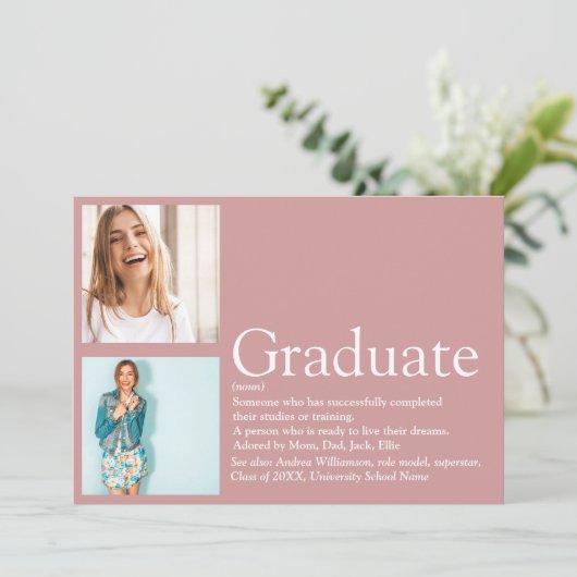 Graduate Definitie 2 Foto Modern Roze Kaart (Staand voorkant)