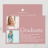 Graduate Definitie 2 Foto Modern Roze Kaart (Voorkant / Achterkant)