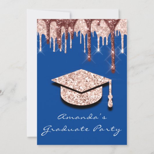Graduate Drips Rose Goud Cap 3D Glam Royal Blauw Kaart (Achterkant)