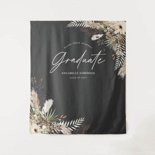 Graduate favor pampas eucalyptus elegant zwart wandkleed (Voorkant)
