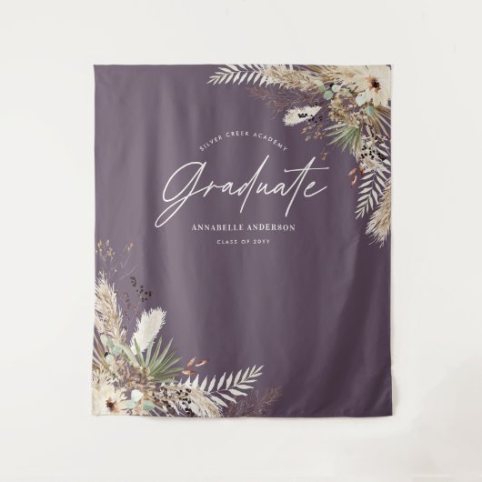 Graduate favor pampas eucalyptus paars elegant wandkleed (Voorkant)