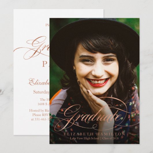 Graduate Folie Roze Goud Klasseer Script Foto Kaart (Voorkant / Achterkant)