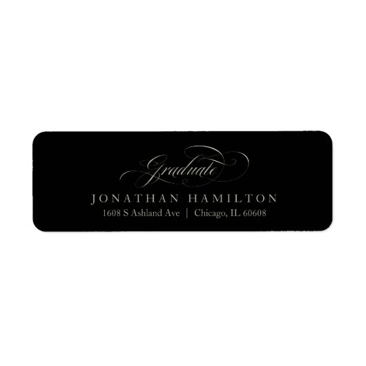 Graduate Folie Zilver Elegant Script Afstuderen Etiket (Voorkant)