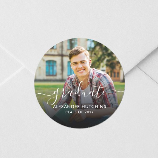 Graduate Foto Script Overlay Ronde Sticker