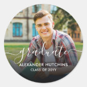 Graduate Foto Script Overlay Ronde Sticker (Voorkant)