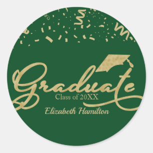 Graduate Goud Folie Afstudeerfeest Groen Ronde Sticker