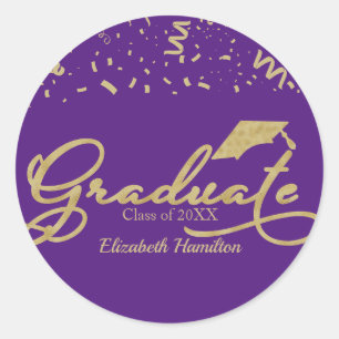 Graduate Goud Folie Afstudeerfeest Paars Ronde Sticker