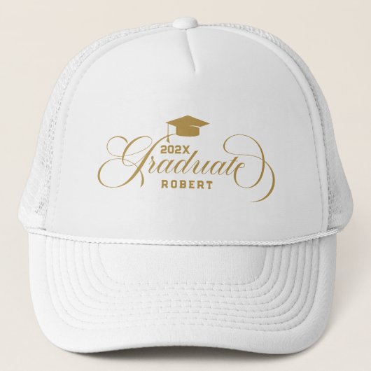 Graduate-Goud Script Typografie Aangepaste Tekst Trucker Pet (Voorkant)