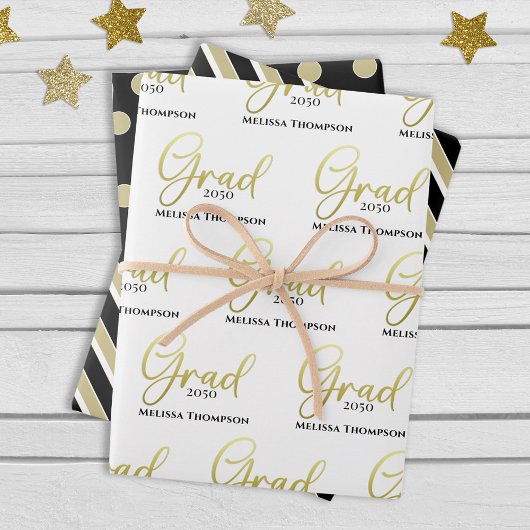 Graduate Grad Gold Calligraphy Script Modern Inpakpapier Vel