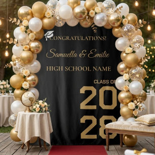 Graduate Modern Gouden Script Twin Afstudeerfeest Wandkleed