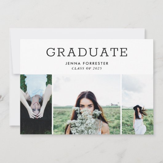 Graduate Modern Minimal Script Three Photos Kaart (Voorkant)