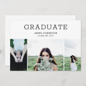 Graduate Modern Minimal Script Three Photos Kaart (Voorkant / Achterkant)