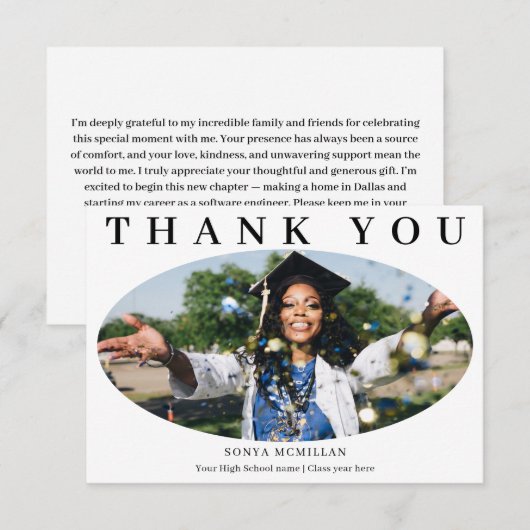 Graduate Modern Oval Photo Graduation Bedankkaart (Voorkant / Achterkant)