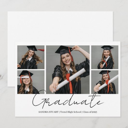 Graduate Modern  Photo Collage Graduation Aankondiging (Voorkant / Achterkant)