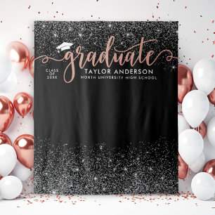 Graduate Modern Rose Goud Schrift Graduatie Feest Wandkleed