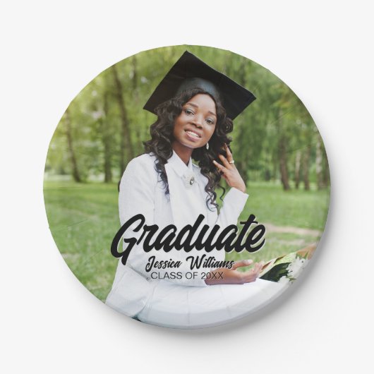 Graduate Photo Bold Black Script Graduation Party Papieren Bordje (Voorkant)