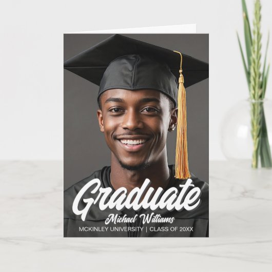 Graduate Photo Bold Script Folded Graduation Aankondiging (Voorkant)