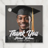 Graduate Photo Bold Script Graduation Party Bedankjes Labels (Voorkant)