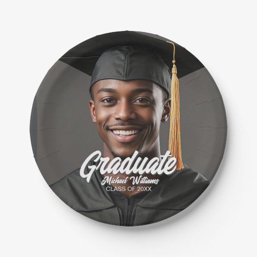 Graduate Photo Bold Script Graduation Party Papieren Bordje (Voorkant)