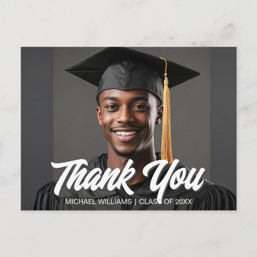 Graduate Photo Bold Script Graduation Thank You Briefkaart (Voorkant)