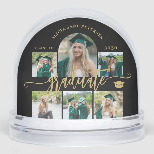 Graduate photo collage gold script class of year sneeuwbol (Voorkant)