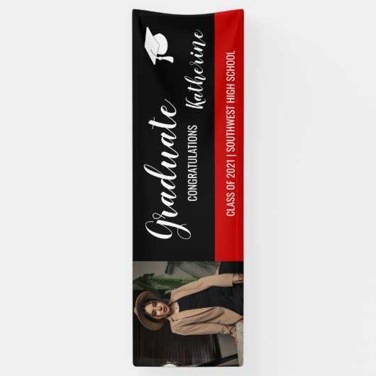 Graduate Photo Congratulations Black Red Banner (Verticaal)