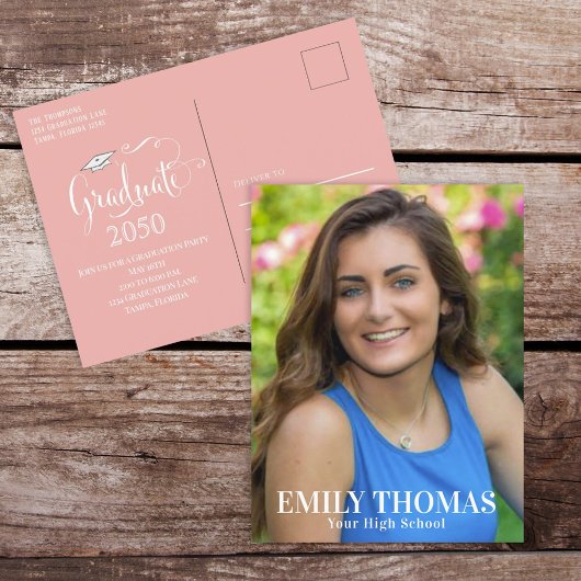 Graduate Photo Minimalist Simple Script Peach Briefkaart