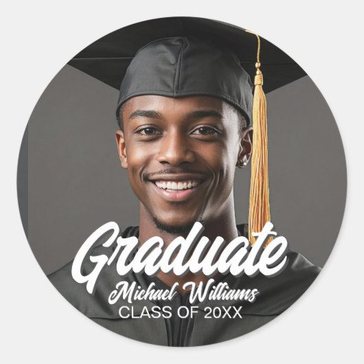 Graduate Photo Name Year Bold Graduation Ronde Sticker (Voorkant)