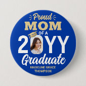 Graduate Photo Proud Mom Modern Royal Blue & Gold Ronde Button 7,6 Cm (Voorkant)